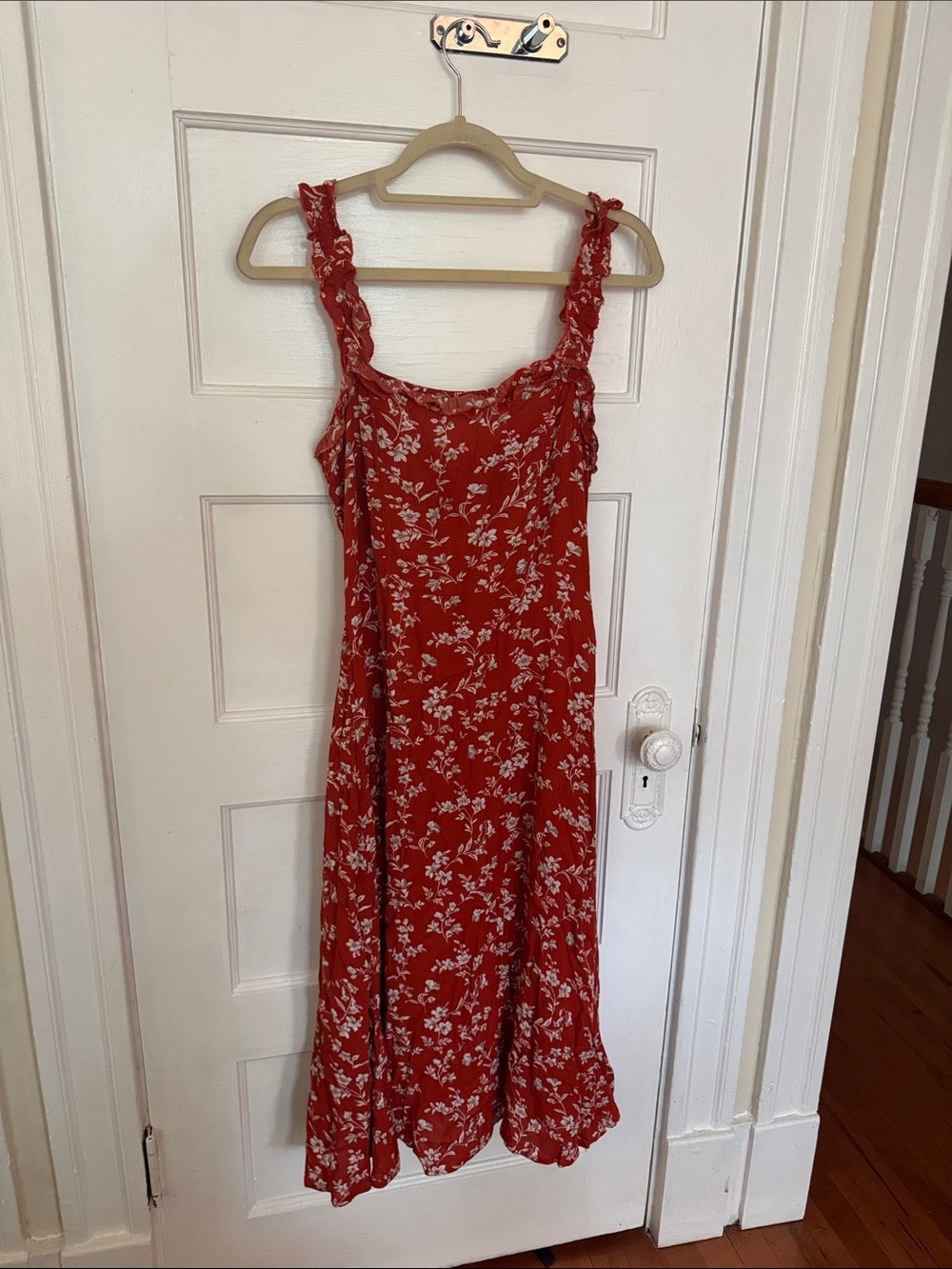 Lulu’s Orange/Red Floral Sundress with Ruffled Straps